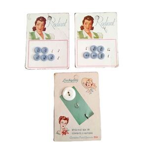 30s 40s Lot Vintage Button Cards, Mother of Pearl & Blue Plastic